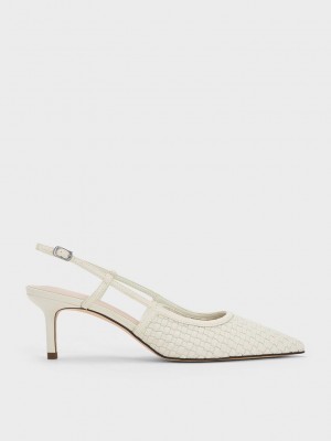 Charles & Keith Woven Destalonadas Pumps Blancos | 3592648-KN