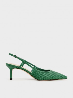 Charles & Keith Woven Destalonadas Pumps Verdes | 5760429-QI
