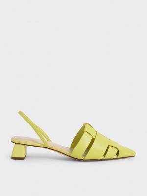 Charles & Keith Woven Destalonadas Pumps Verdes Claro | 7603812-ZS