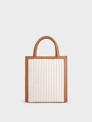 Charles & Keith Woven Double Handle Tote Bag Chocolate | 1635702-MR
