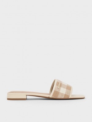 Charles & Keith Woven Gingham Planos Sandals Marrom | 7840136-PI