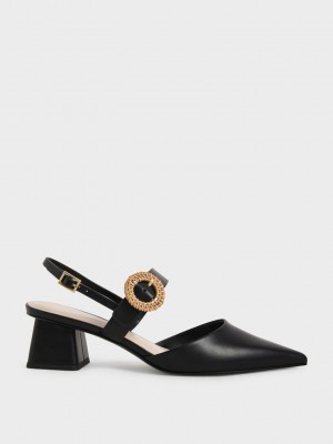 Charles & Keith Woven Hebilla Destalonadas Tacón Pumps Negros | 4170853-YK