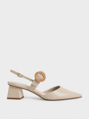 Charles & Keith Woven Hebilla Destalonadas Tacón Pumps Rosas | 4956823-PB