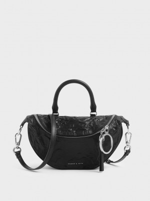Charles & Keith Wrinkled Effect Semi-Circle Crossbody Bag Negros | 5013692-IX