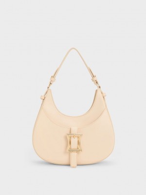 Charles & Keith Xanthe Hobo Bag Beige | 2107436-EF