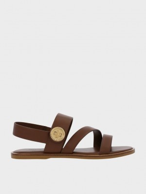 Charles & Keith Yara Turn Lock Tiras Sandals Marrom Oscuro | 6185043-GD