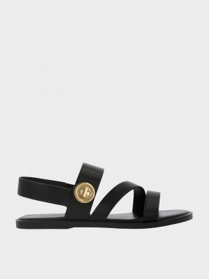 Charles & Keith Yara Turn Lock Tiras Sandals Negros | 9783024-PJ