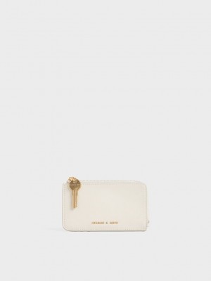 Charles & Keith Zip-Around Mini Wallet Creme | 9620851-RA