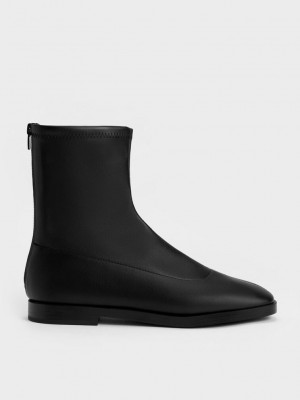 Charles & Keith Zip-Up Ankle Boots Negros | 7041835-DU