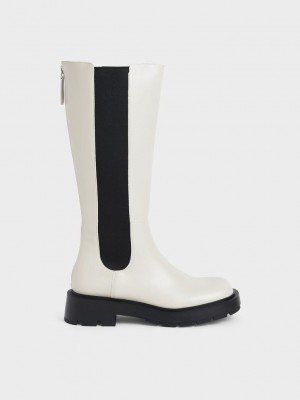 Charles & Keith Zip-Up Chelsea Knee Boots Rosas | 2516849-ML