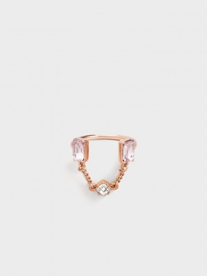 Charles & Keith Zira Crystal Chain-Link Open Ring Rosas Dorados | 3941675-SF