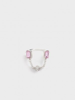 Charles & Keith Zira Crystal Chain-Link Open Ring Plateados | 6748135-KF