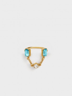 Charles & Keith Zira Crystal Chain-Link Open Ring Dorados | 9205783-RO