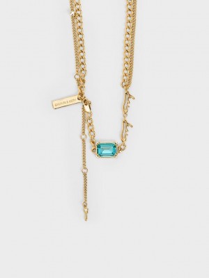 Charles & Keith Zira Crystal Charm Double Necklace Dorados | 7259613-ZJ