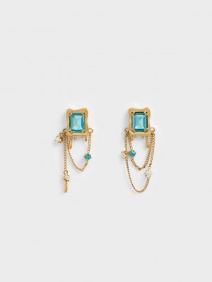 Charles & Keith Zira Crystal Charm Drop Earrings Dorados | 4056391-KO