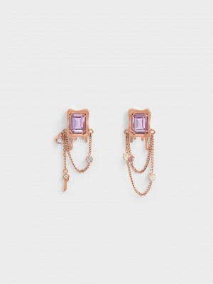 Charles & Keith Zira Crystal Charm Drop Earrings Rosas Dorados | 7493128-FW