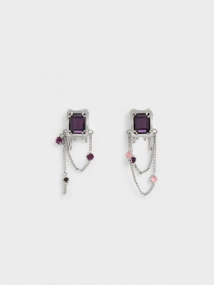 Charles & Keith Zira Crystal Charm Drop Earrings Plateados | 0316895-PF
